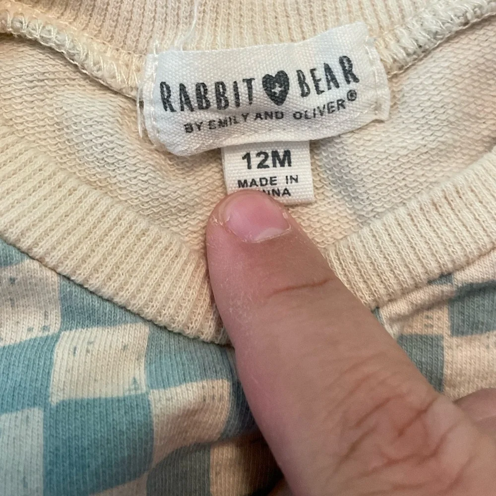 Rabbit+ Bear Blue and Cream Checkered Kids Matching Set size 12M
